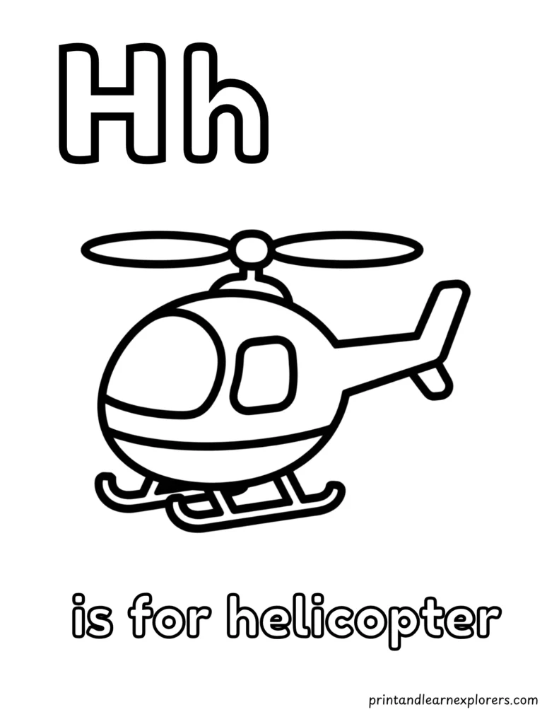 Letter H is for helicopter coloring page