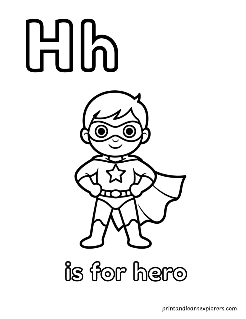 Letter H is for hero coloring page