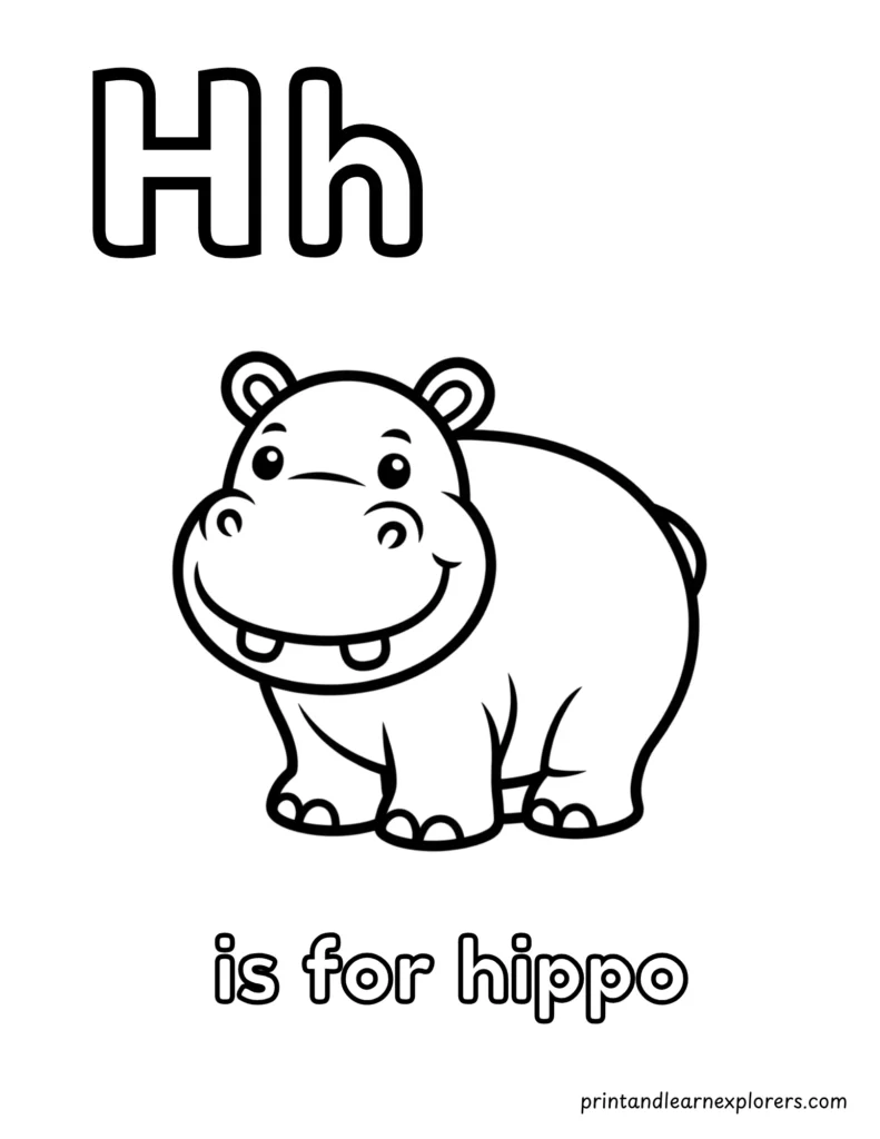Letter H is for hippo coloring page