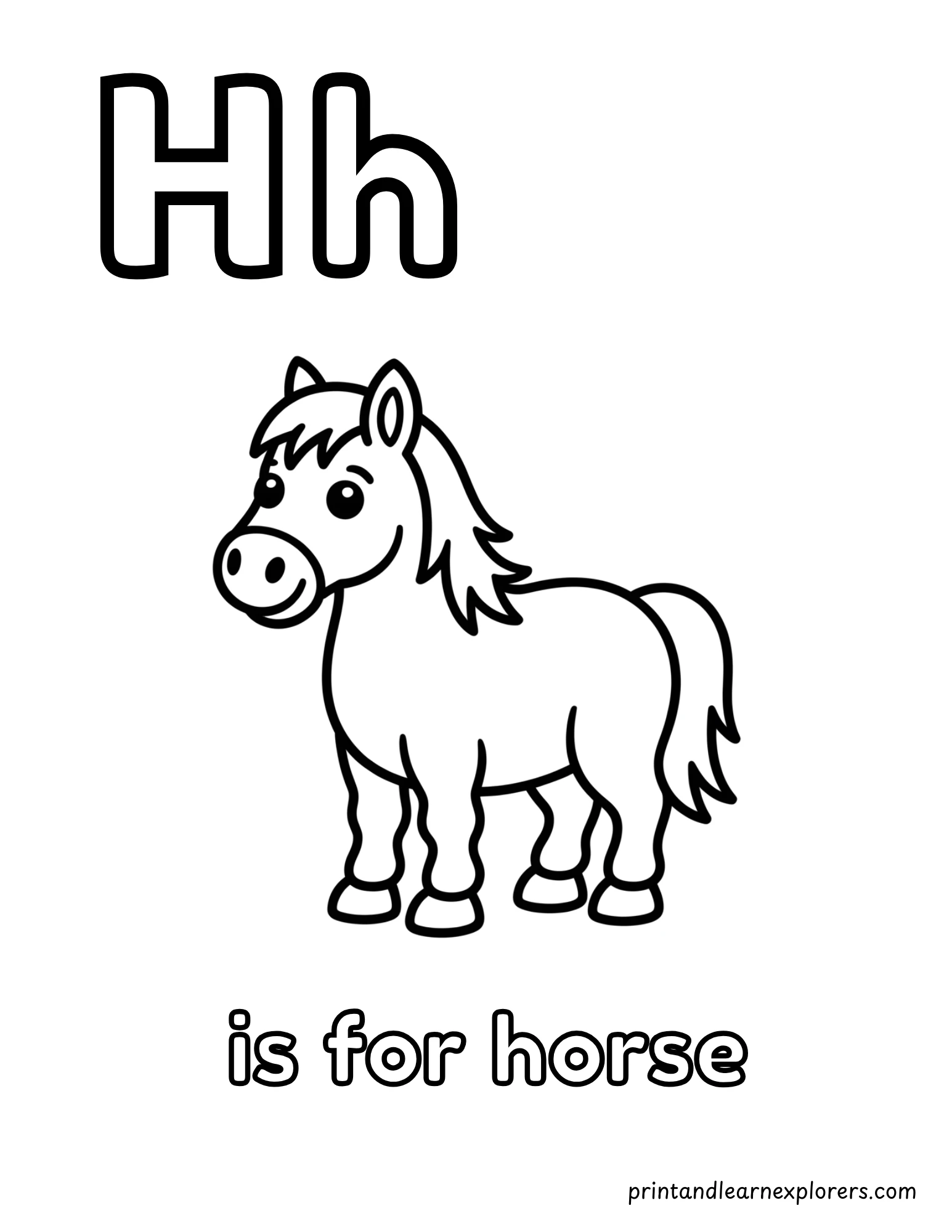 Letter H is for horse coloring page