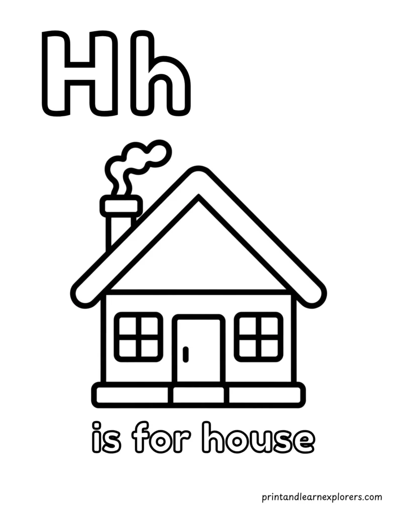 Letter H is for house coloring page