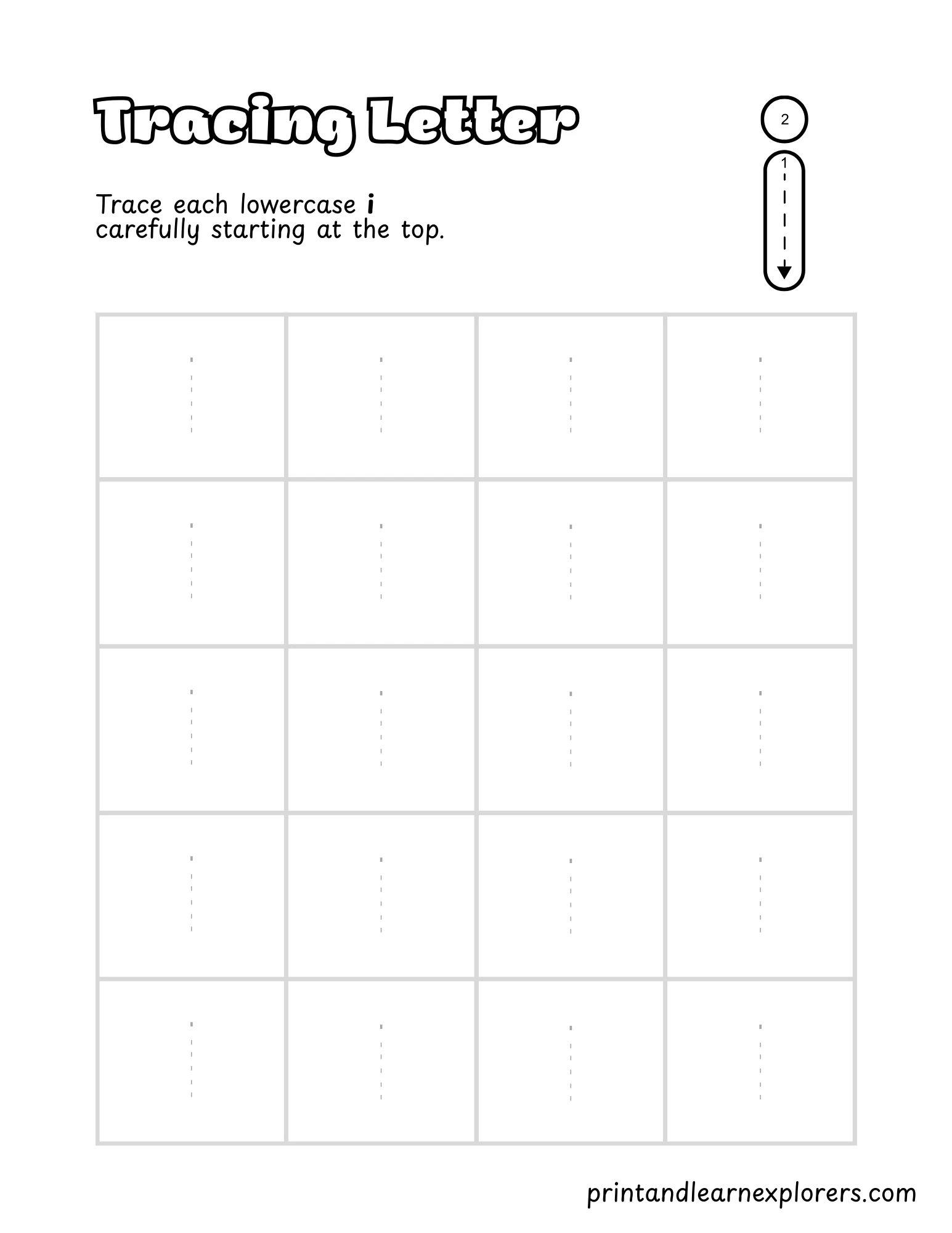 Letter I Lowercase Tracing Worksheet