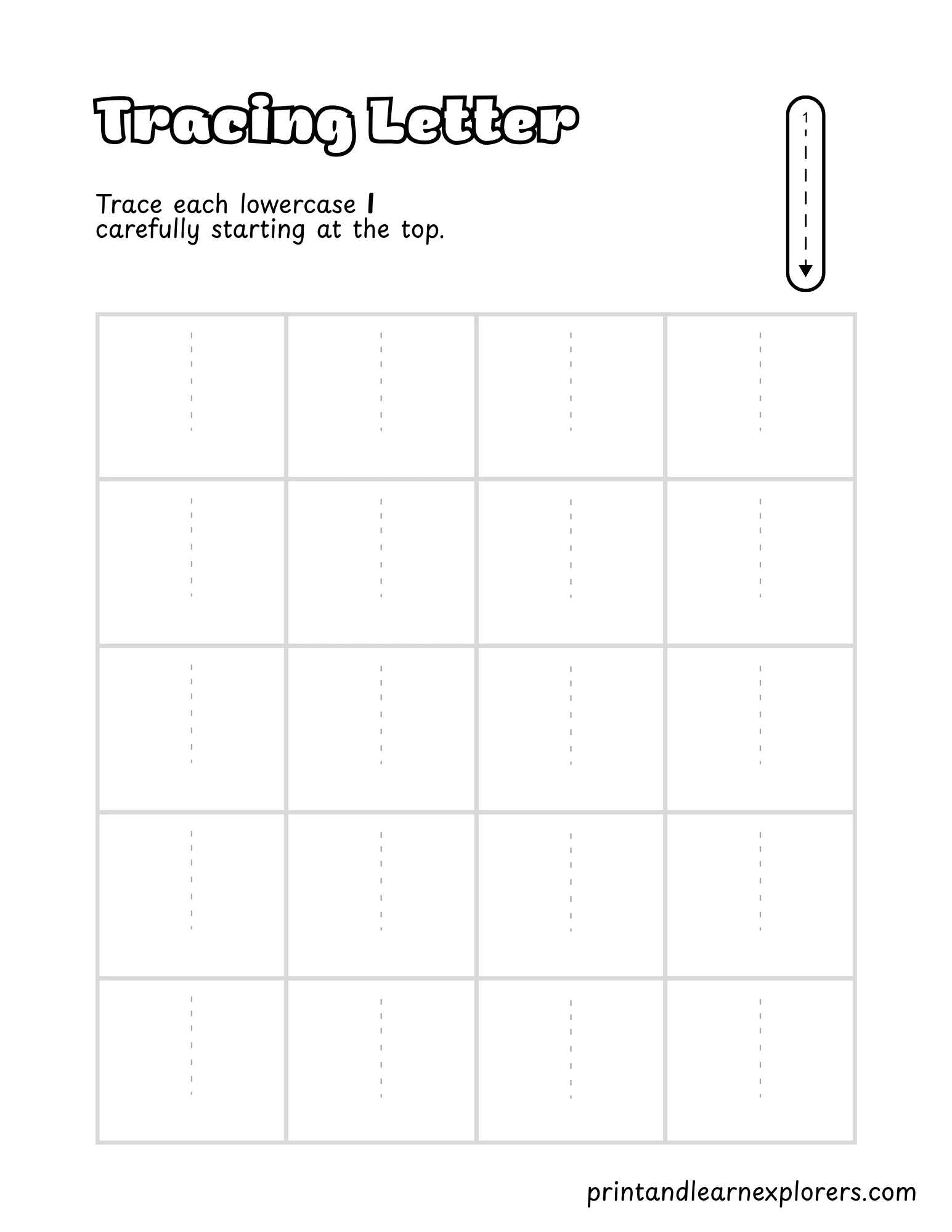 Letter L Lowercase Tracing Worksheet