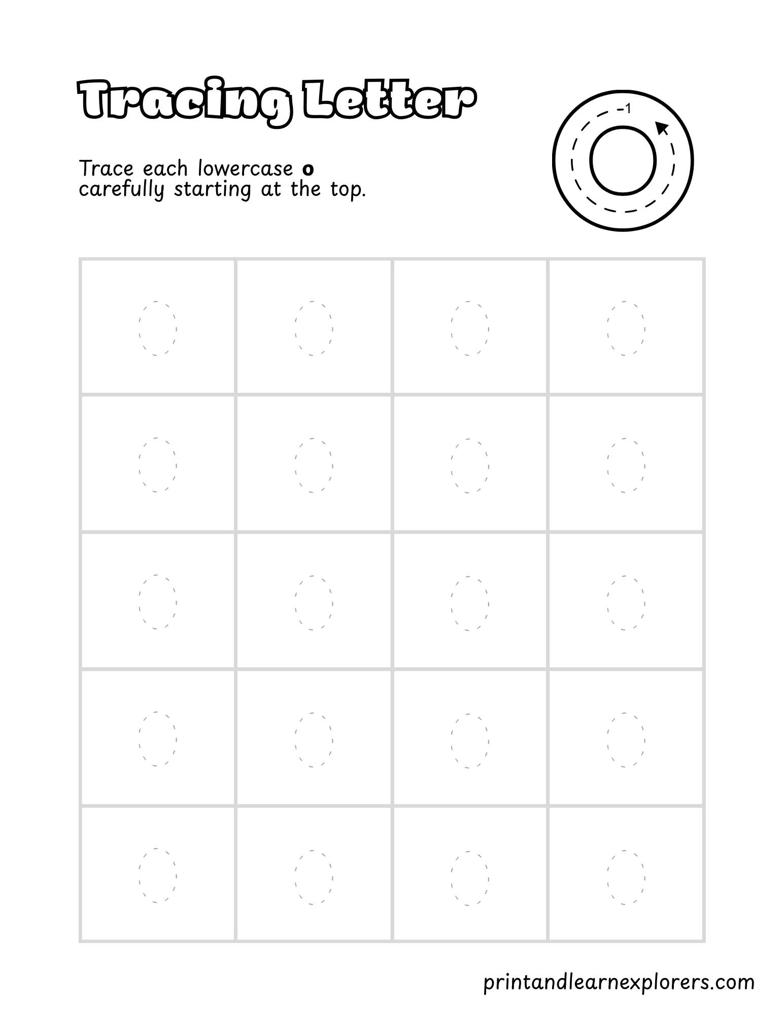 Letter O Lowercase Tracing Worksheet
