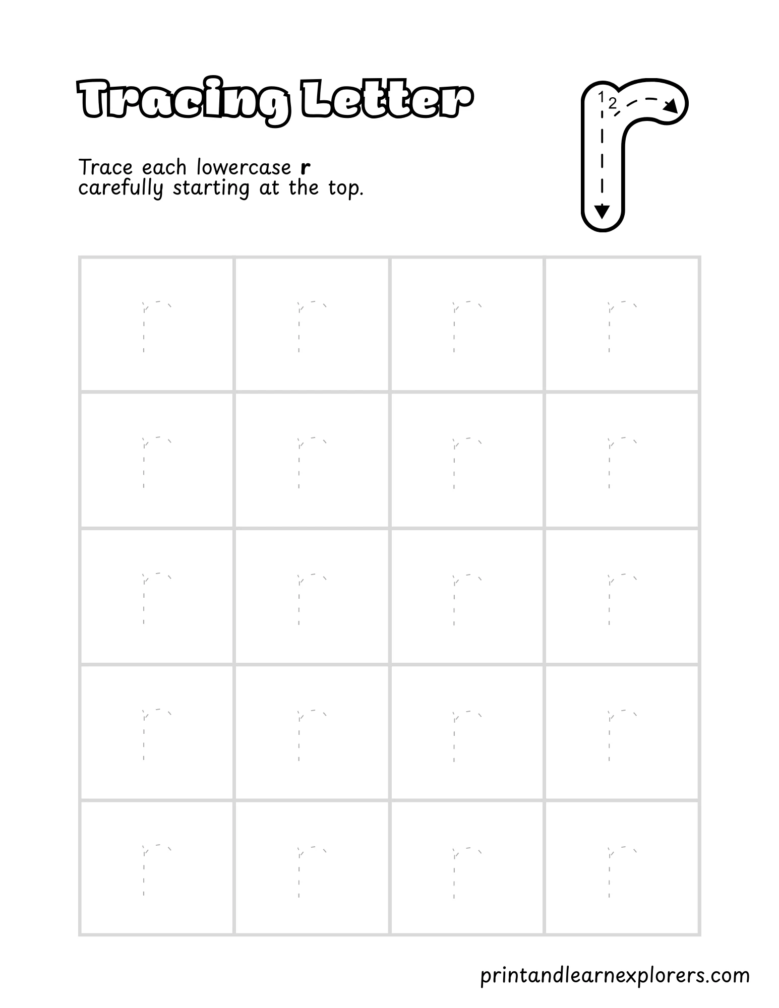 Letter R Lowercase Tracing Worksheet