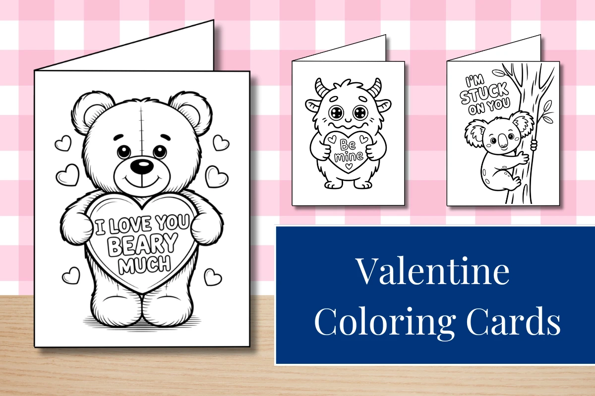 Printable valentine cards to color feature