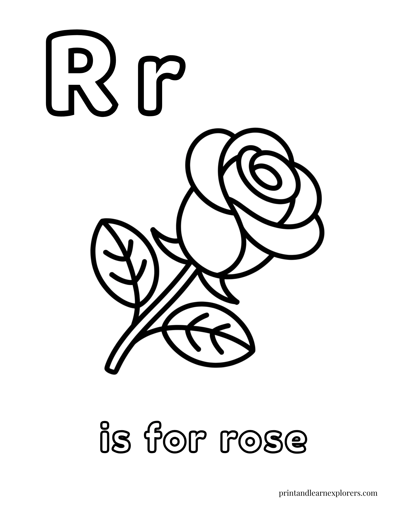 R is for rose coloring page