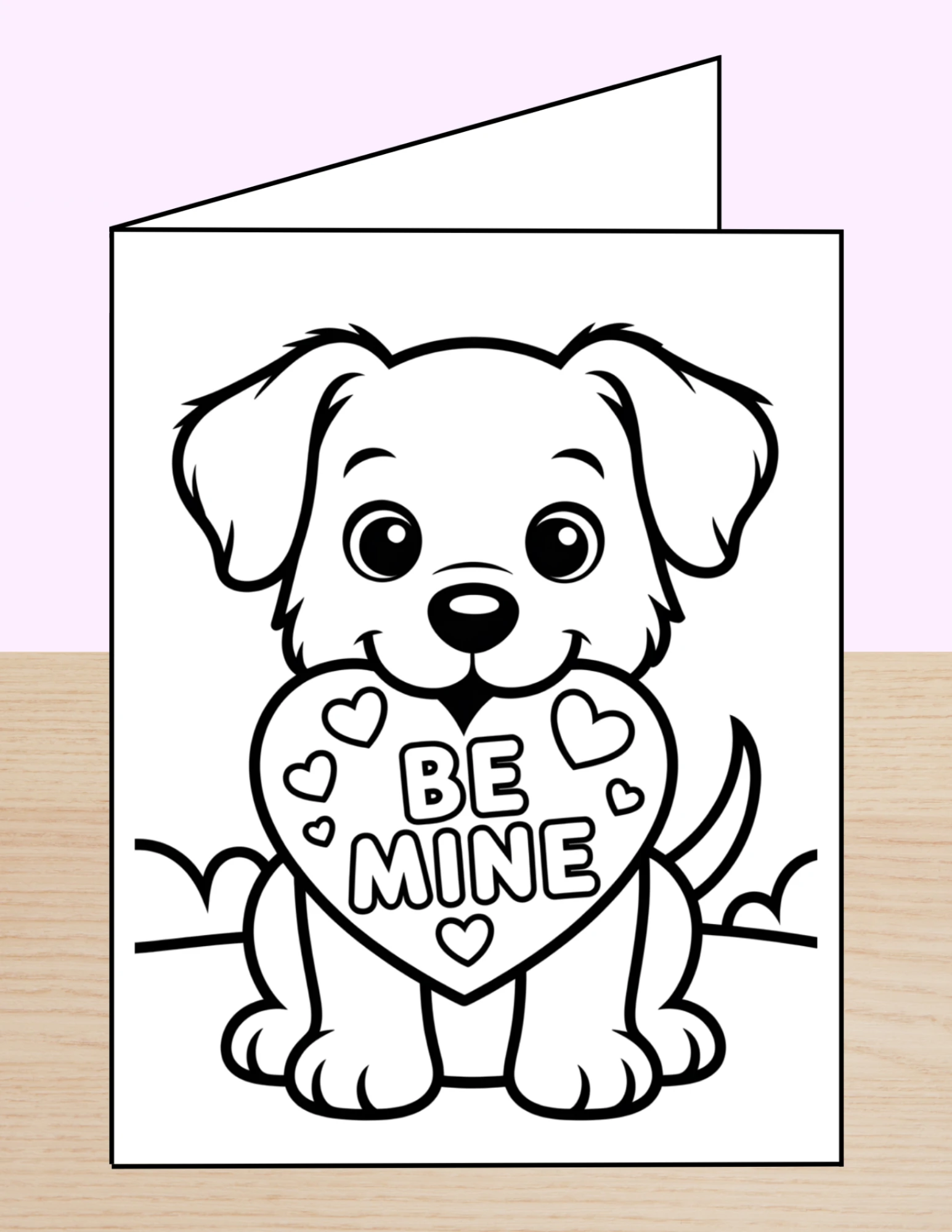 Valentine Coloring Card Be Mine Dog