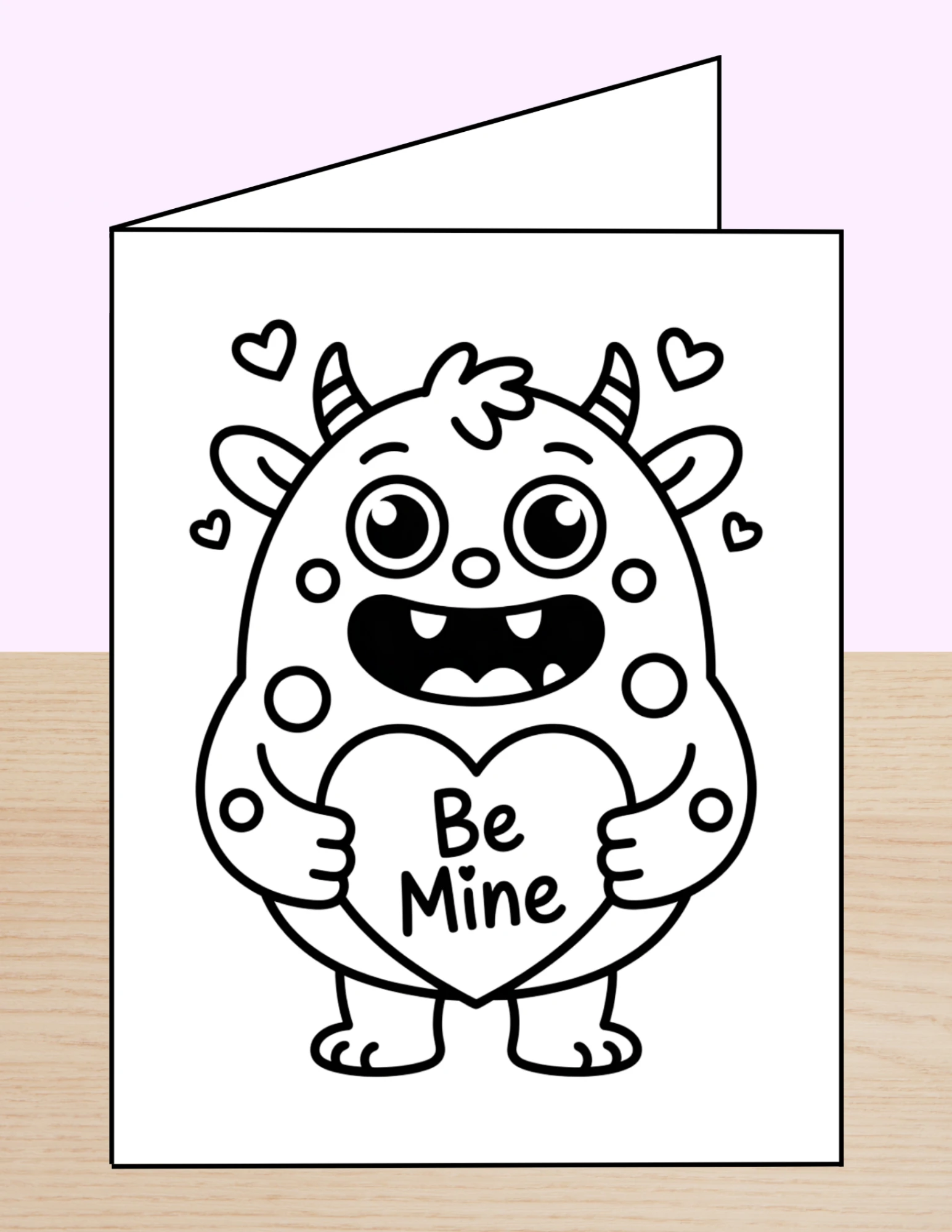 Valentine Coloring Card Be Mine Monster