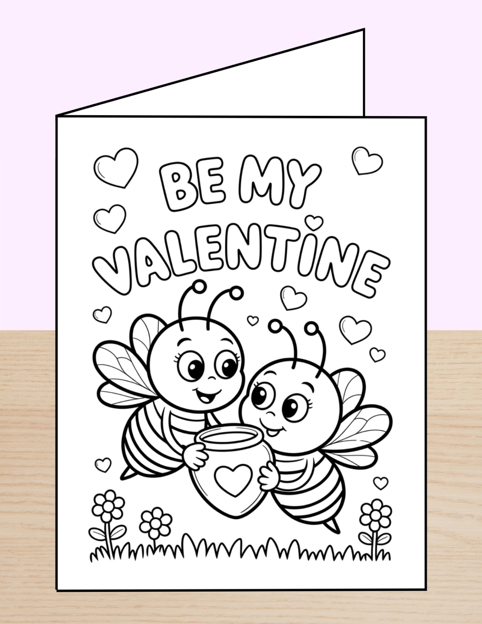 Valentine Coloring Card Bee My Valentine