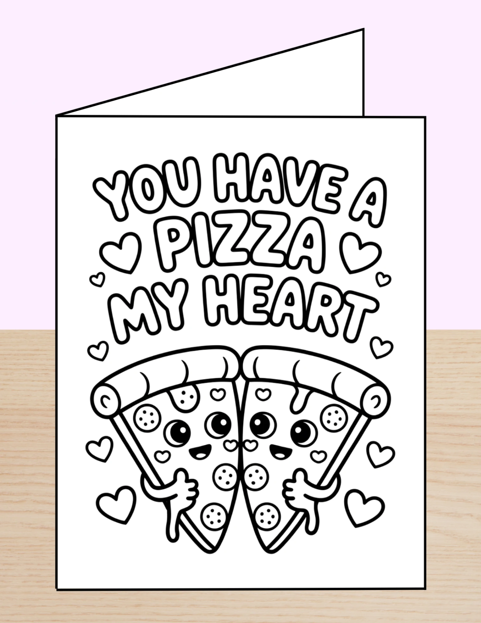 Valentine Coloring Card Pizza My Heart