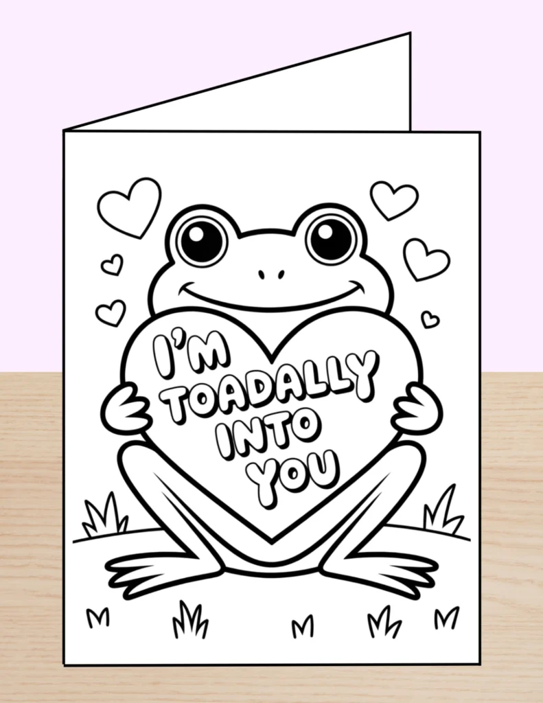 Valentine coloring card toadally into you