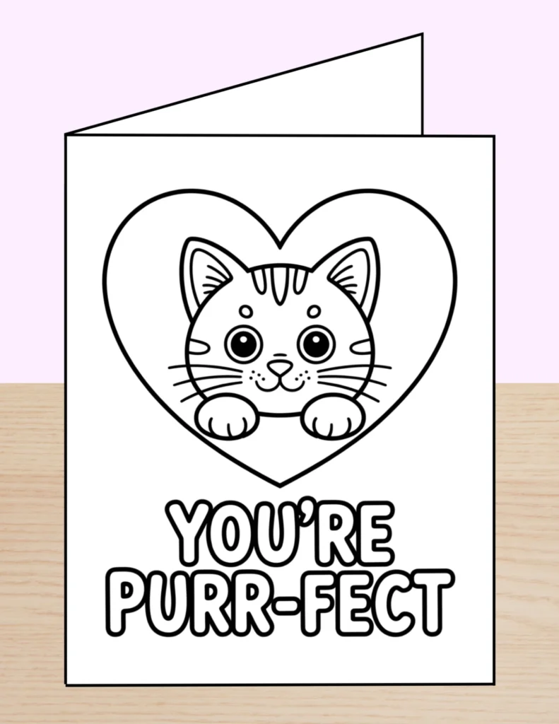 Valentine coloring card youre perfect cat
