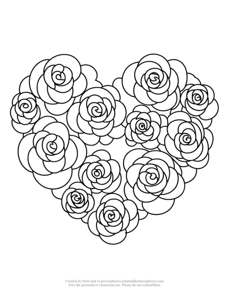 heart and roses coloring page heart shaped