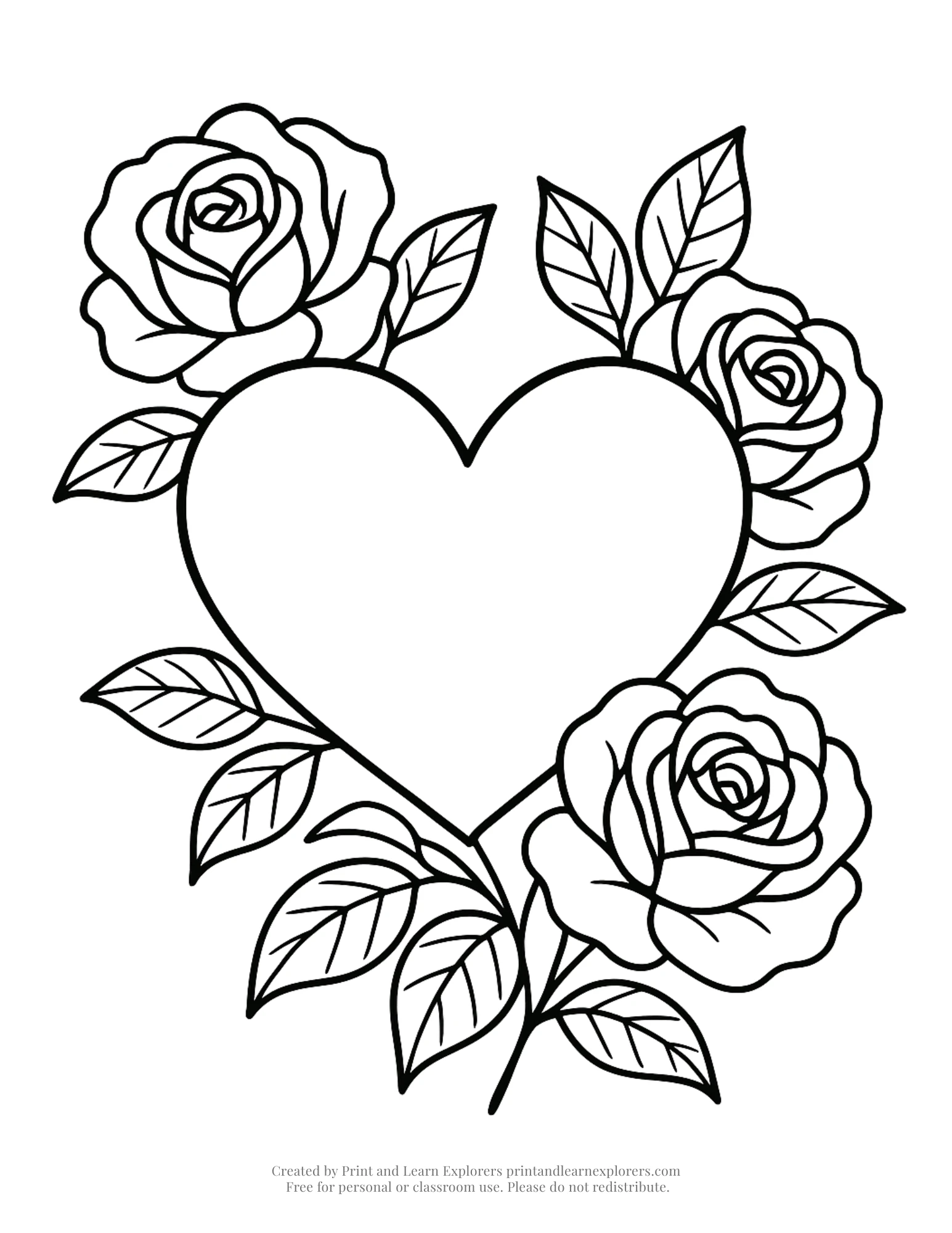 Heart And Roses Coloring Page
