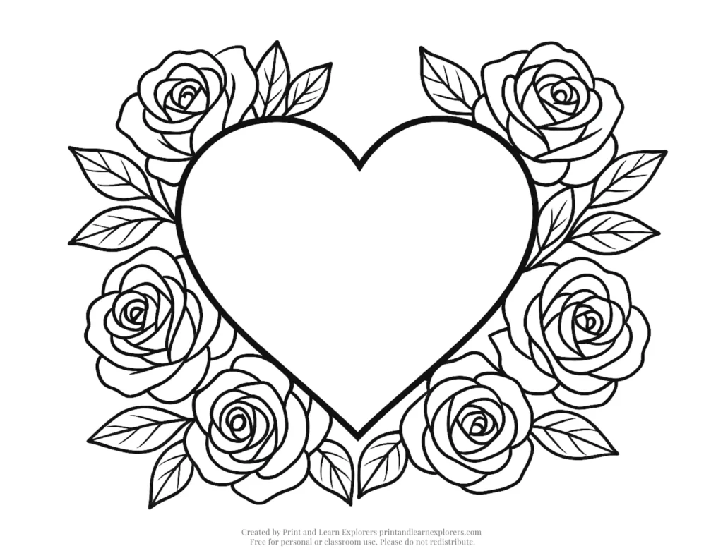 rose heart coloring page framed heart