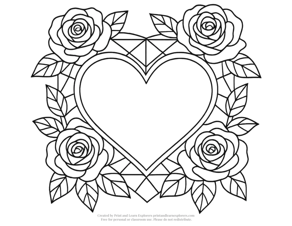 rose heart coloring page geometric inspired