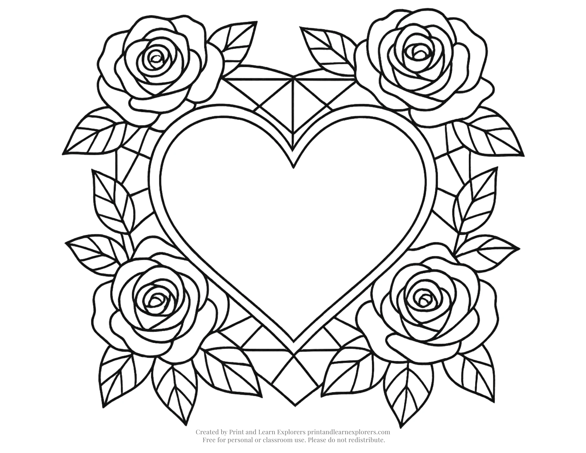Rose Heart Coloring Page Geometric Inspired