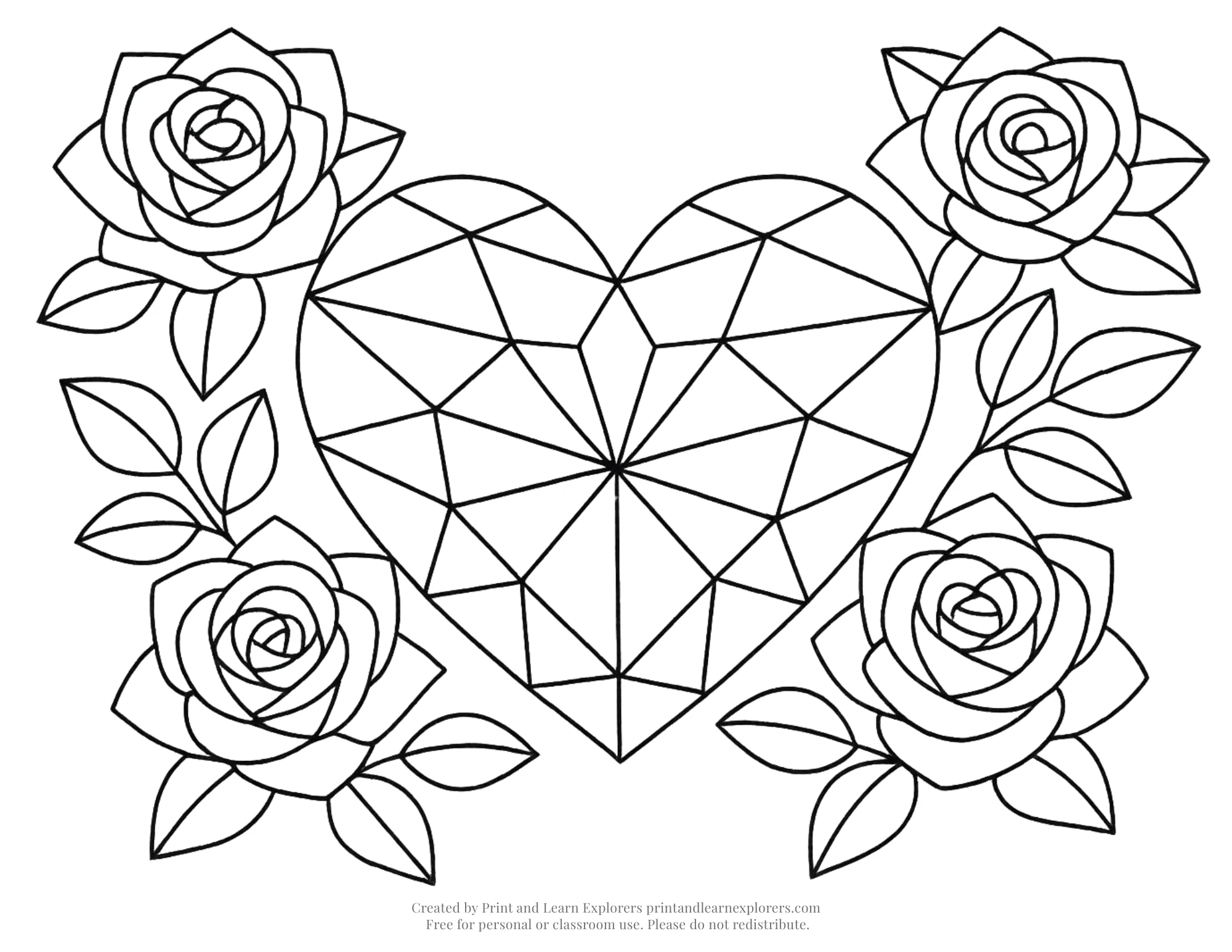 Rose Heart Coloring Page Geometric Landscape