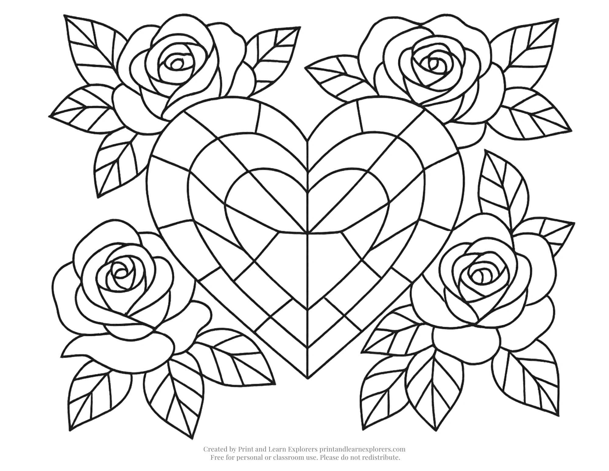 Rose Heart Coloring Page Geometric