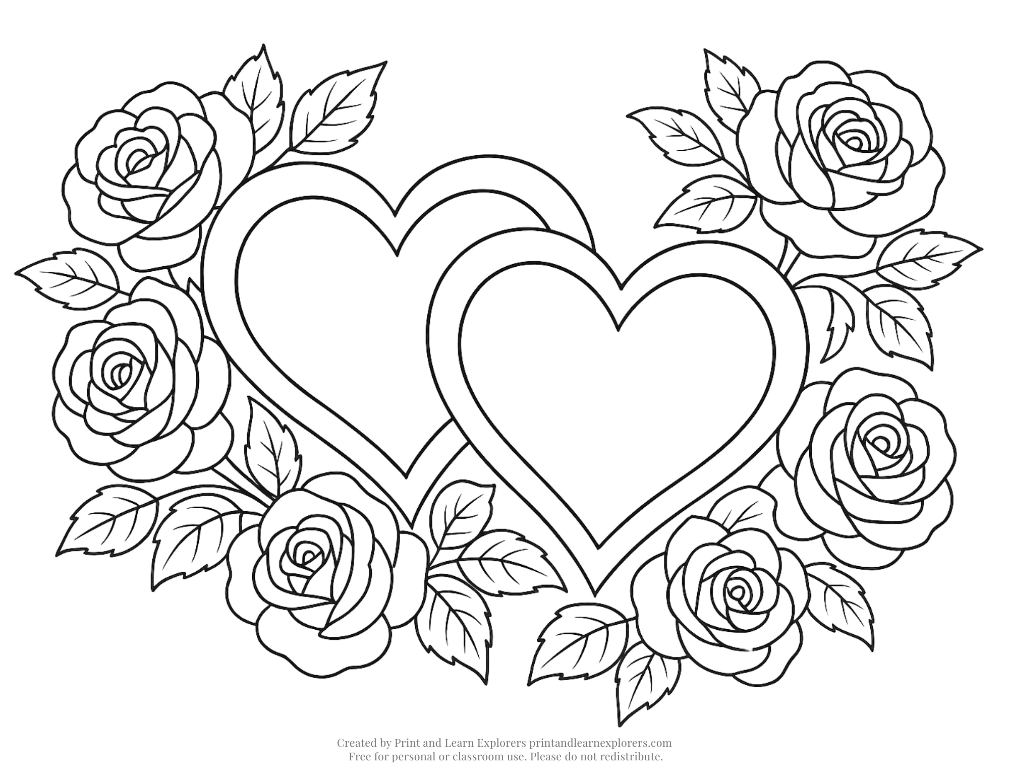 Rose Heart Coloring Page Two Hearts