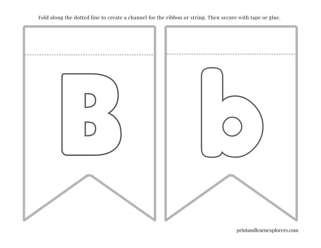 Color in bunting letter B uppercase, letter A lowercase