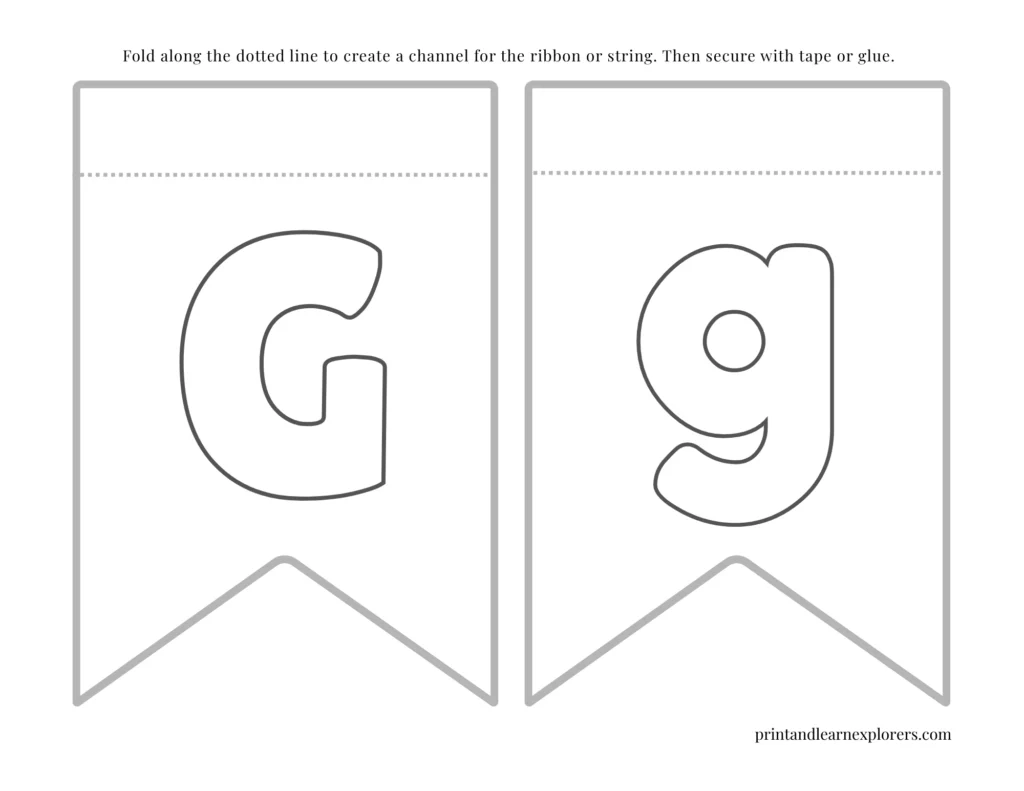Color in bunting letter G uppercase, letter G lowercase