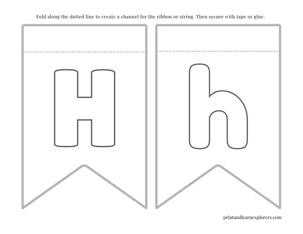 Color in bunting letter H uppercase, letter H lowercase