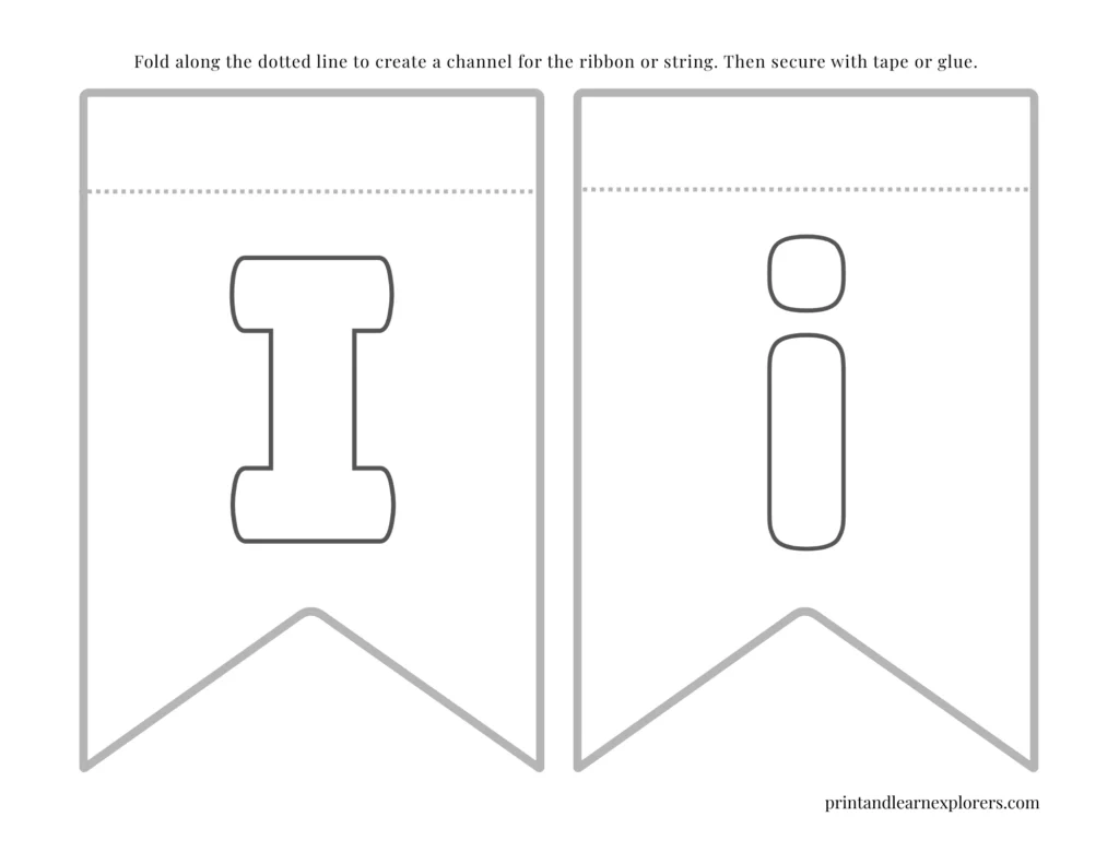 Color in bunting letter I uppercase, letter I lowercase