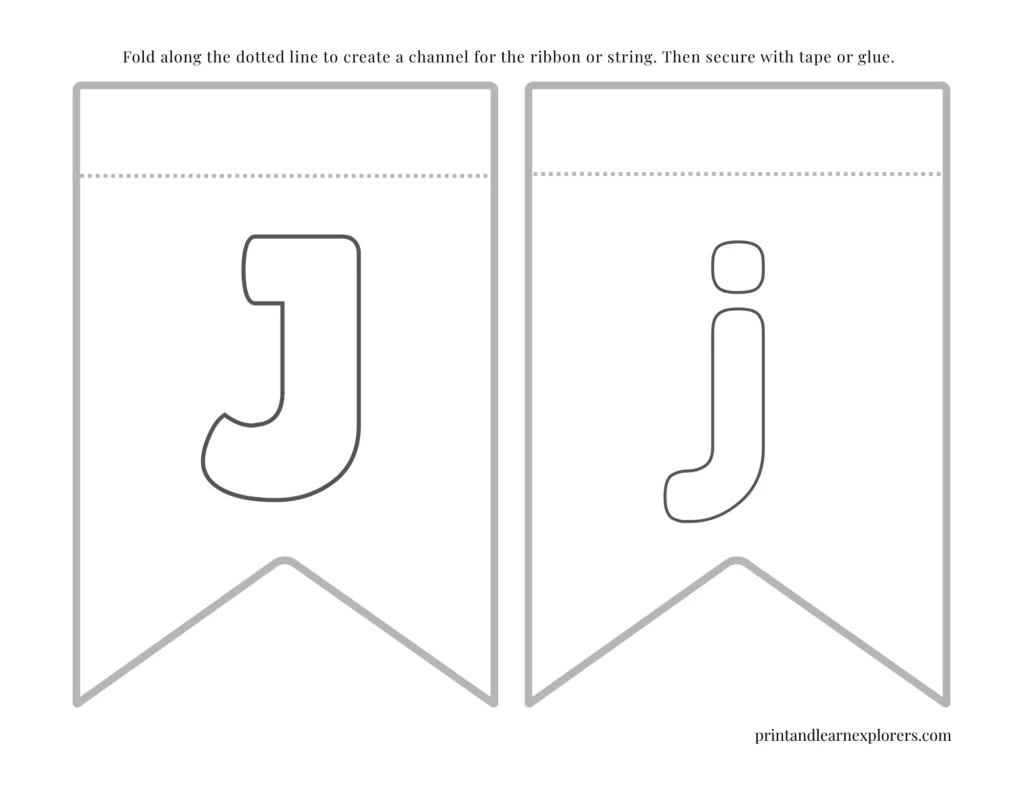 Color in bunting letter J uppercase, letter J lowercase