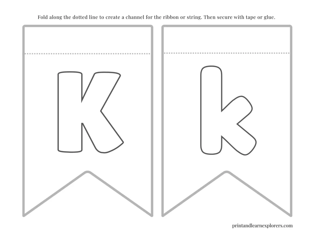 Color in bunting letter K uppercase, letter K lowercase
