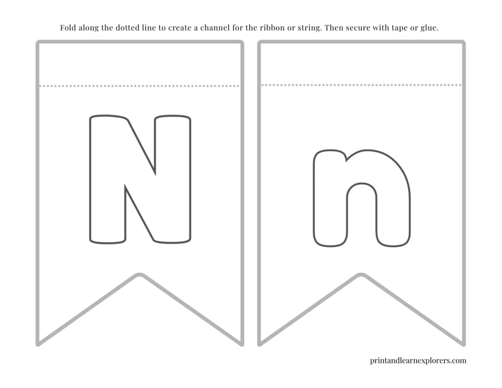 Color in bunting letter N uppercase, letter N lowercase