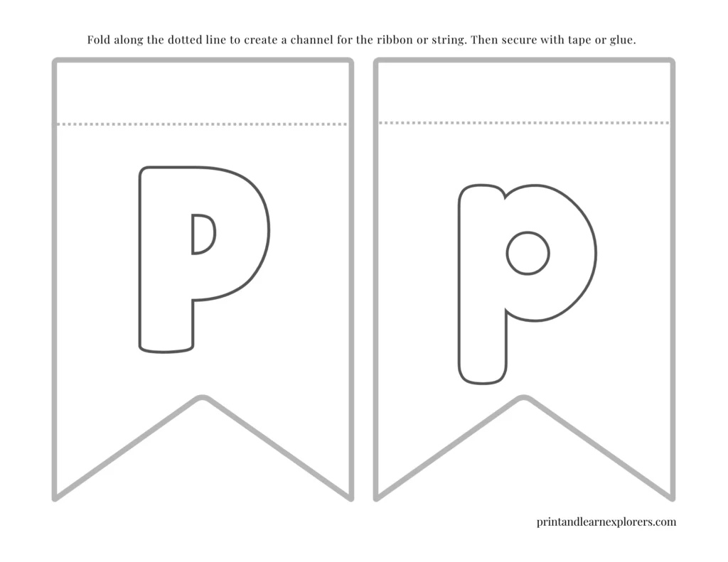 Color in bunting letter P uppercase, letter P lowercase