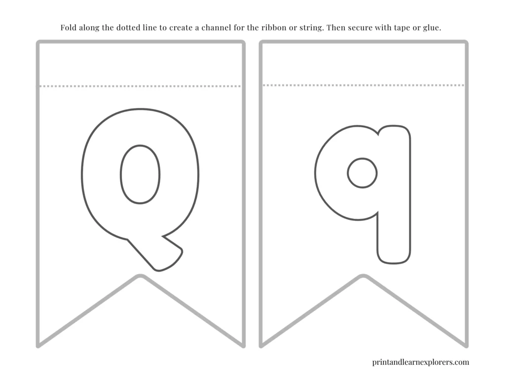 Color in bunting letter Q uppercase, letter Q lowercase