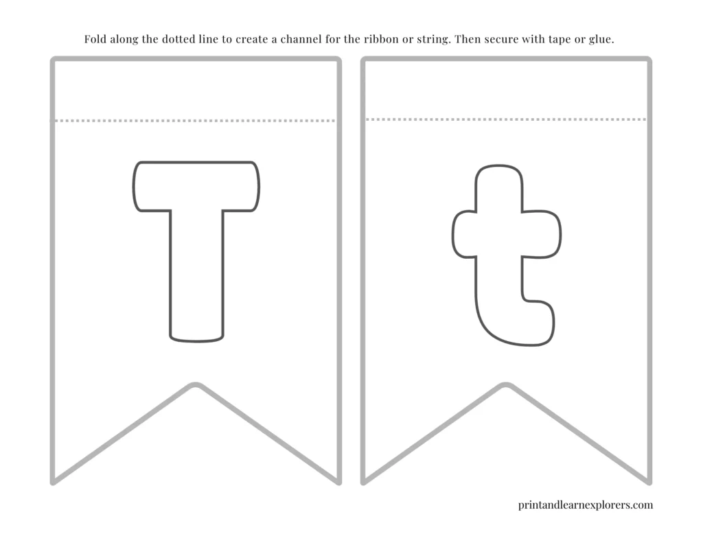 Color in bunting letter T uppercase, letter t lowercase