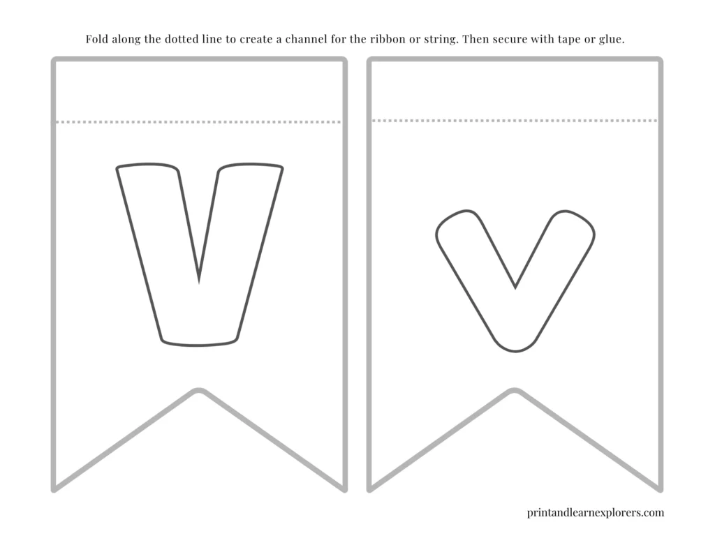 Color in bunting letter V uppercase, letter v lowercase