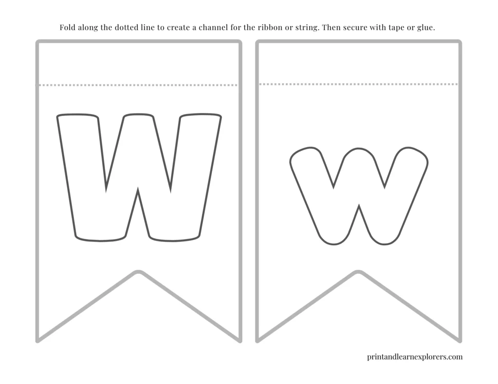 Color in bunting letter W uppercase, letter w lowercase