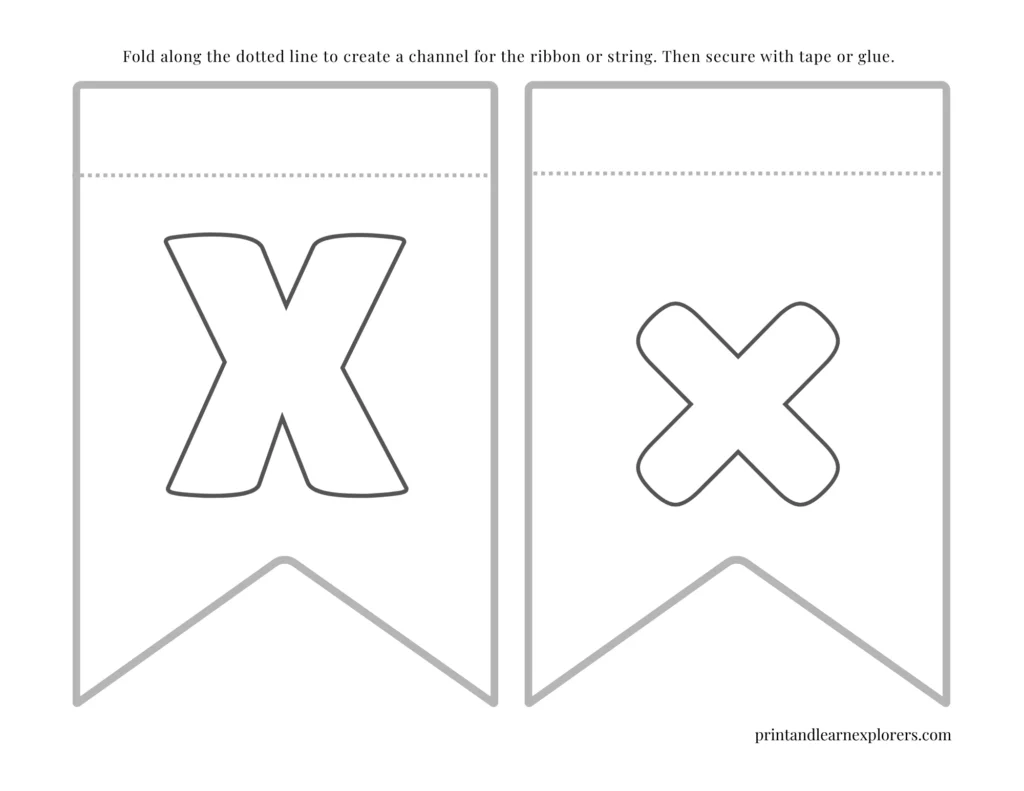 Color in bunting letter X uppercase, letter x lowercase