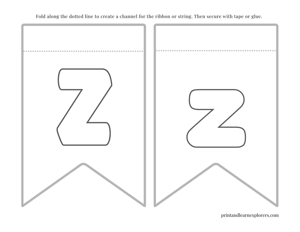 Color in bunting letter Z uppercase, letter z lowercase