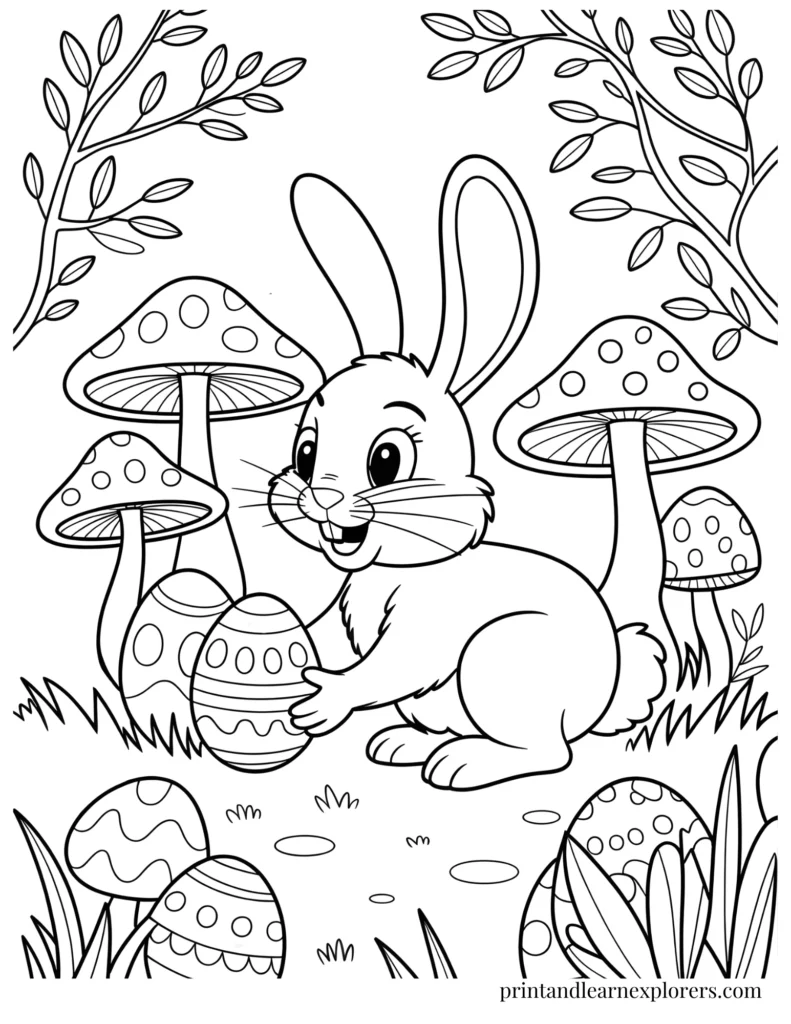 Easter bunny hiding eggs coloring page