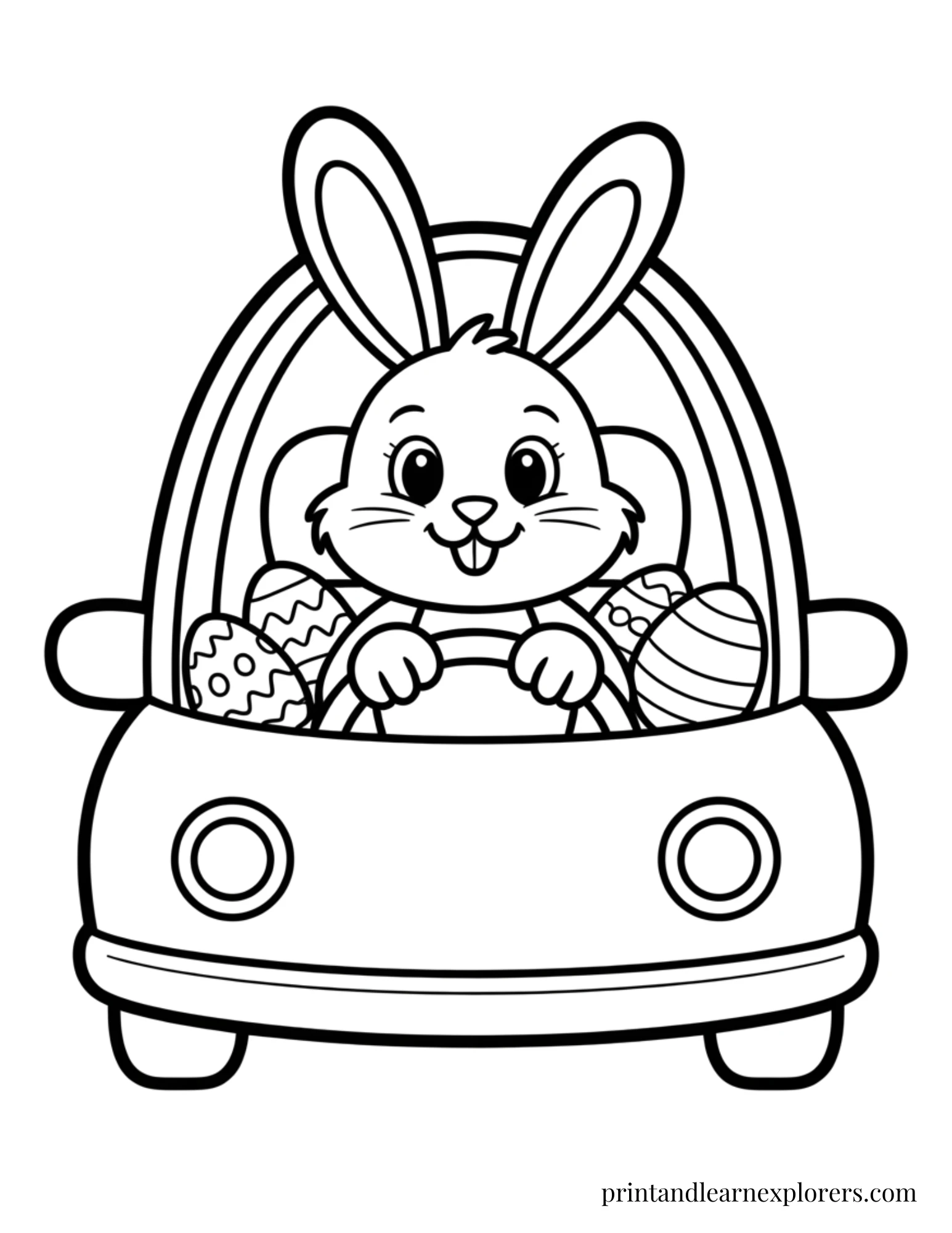Easter Bunny In Car Coloring Page