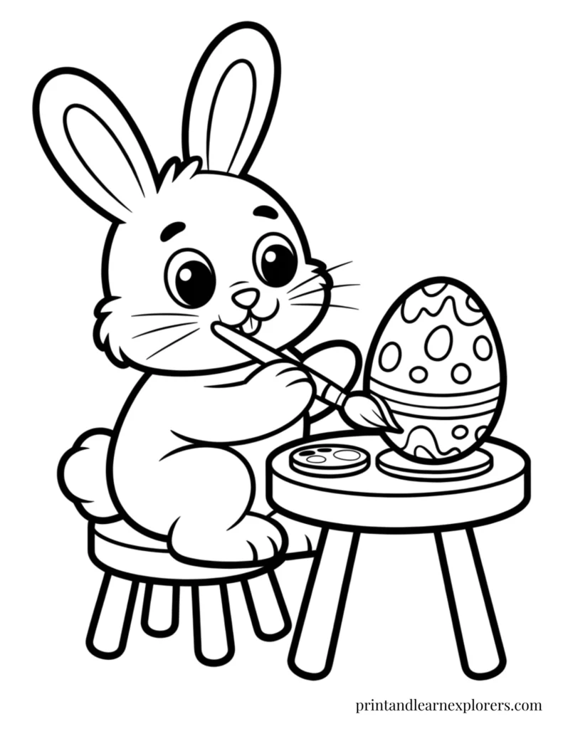 Easter bunny painting egg coloring page