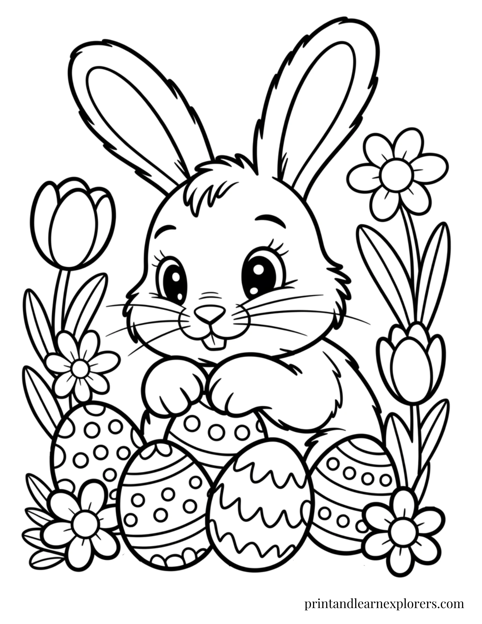 Easter Bunny With Eggs Coloring Page