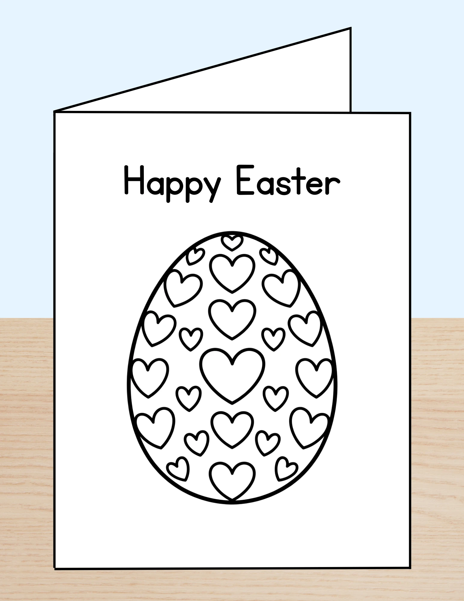 Happy Easter Coloring Card Egg Hearts