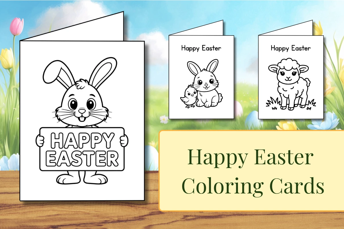 Happy Easter coloring cards feature