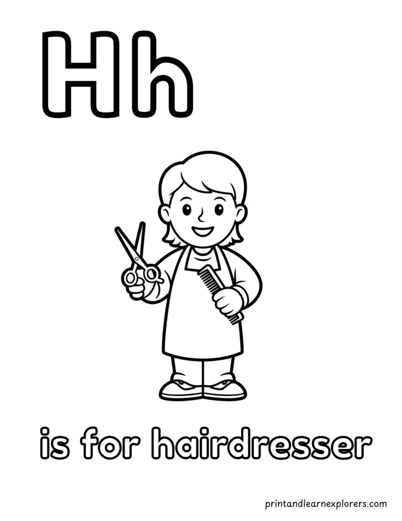 Letter H is for hairdresser coloring page