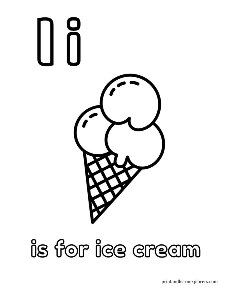 Letter I is for ice cream coloring page