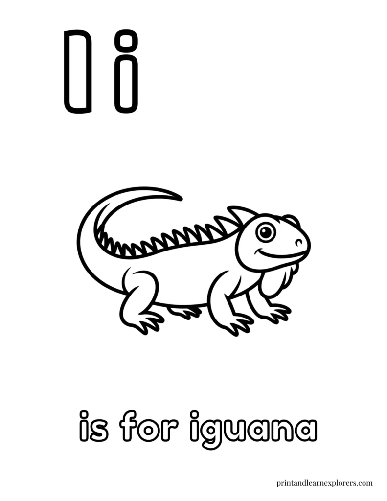 Letter I is for iguana coloring page