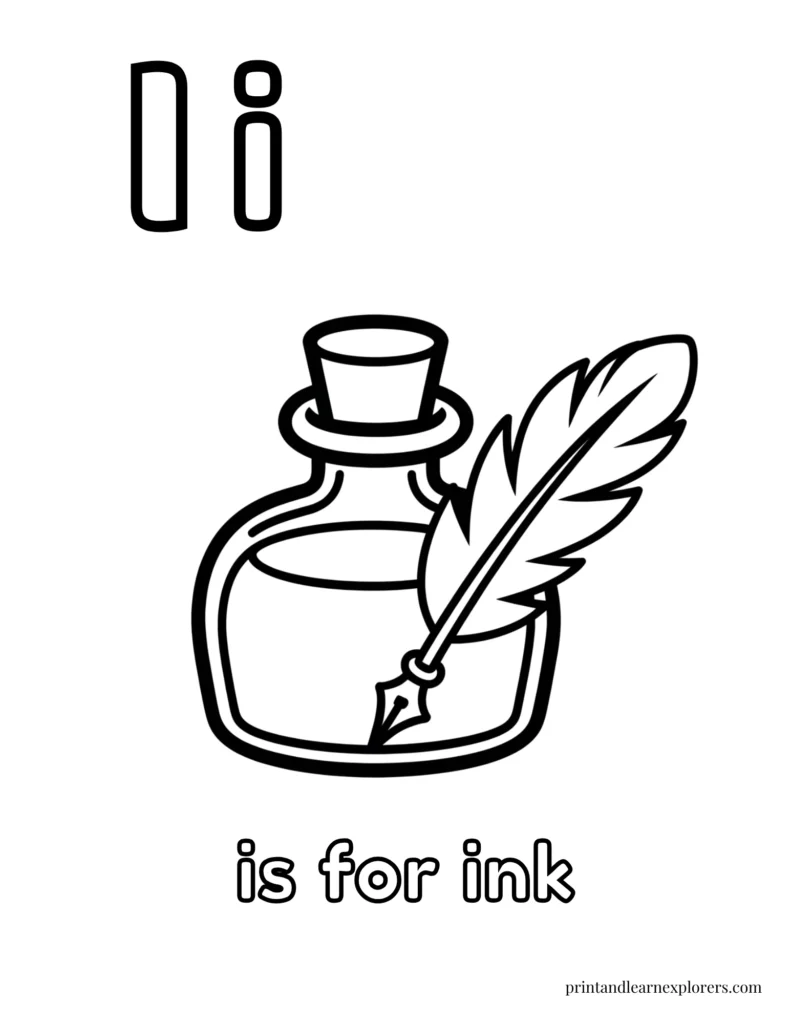 Letter I is for ink coloring page