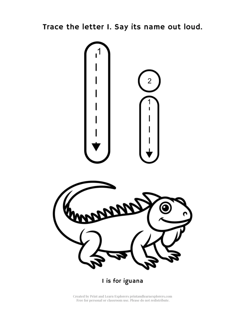 Letter I letter and picture worksheet
